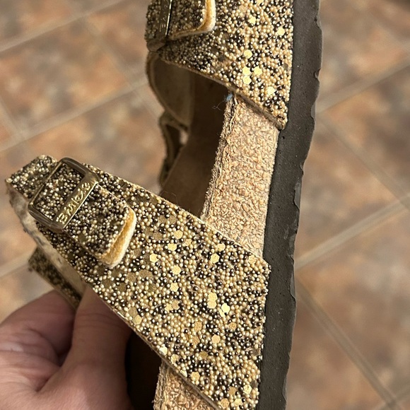 Birkenstock Birkis Sydney Gold Glitter Finish Sandals - Picture 7 of 8